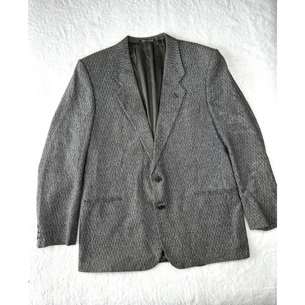 Vintage Giorgio Armani Mani Tweed Gray Black White‎ 43R Blazer